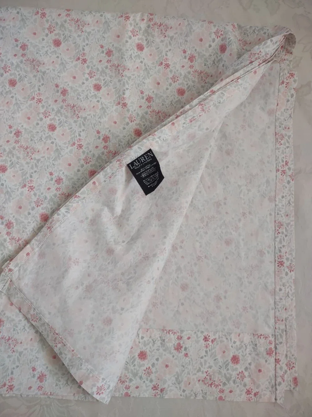 Ralph Lauren 3 Piece Set Cotton Floral Flat Sheet & 2 Pillow Cases